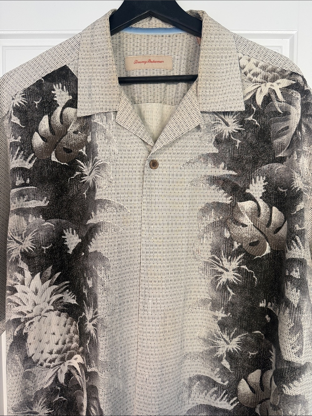 Tommy Bahama Black & Cream Tropical Palm Print Camp Shirt XL